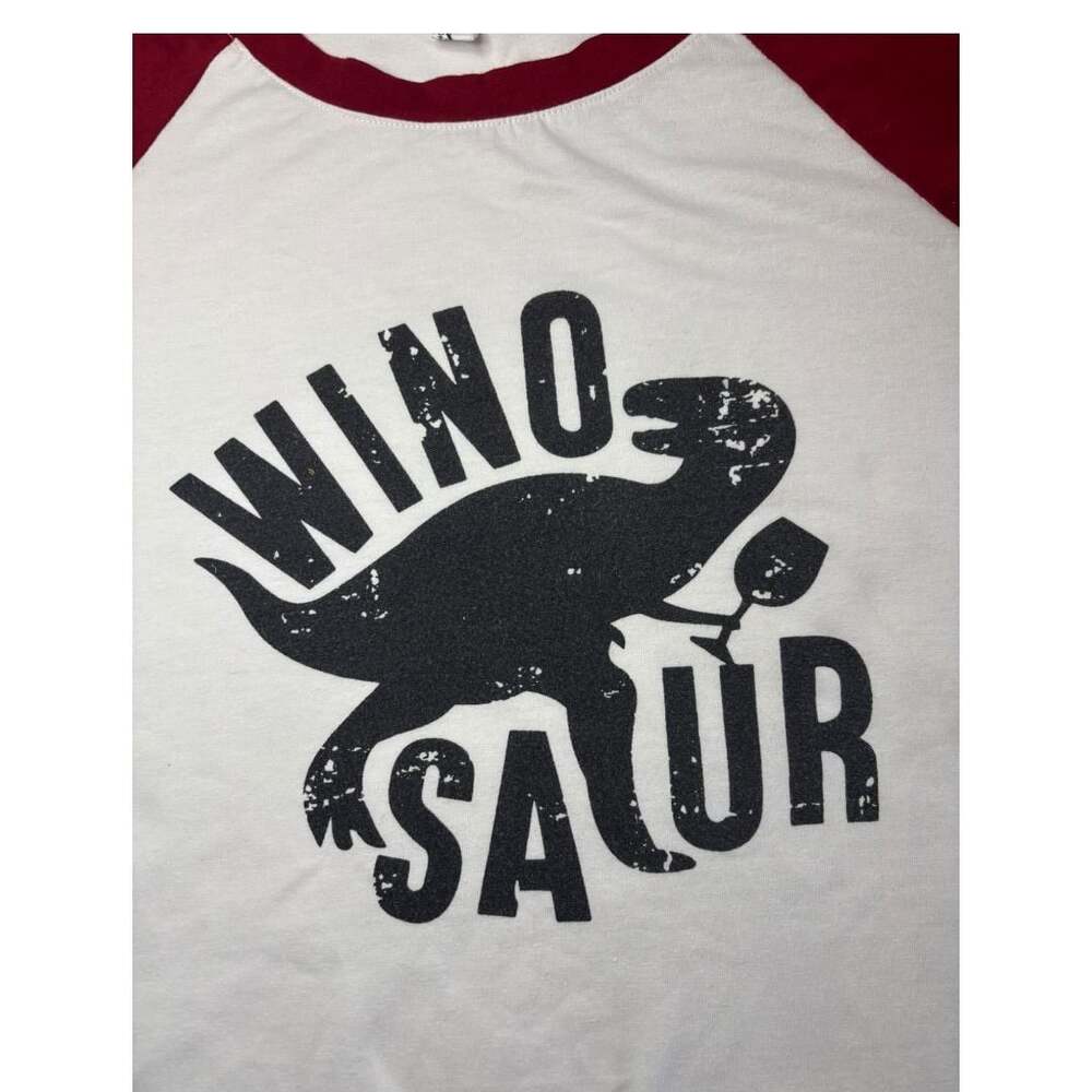 Fashion Classic Fashion Wino Saur Dinosaur Wine Graphic Raglan T-Shirt Size S/M - Picture 2 of 7